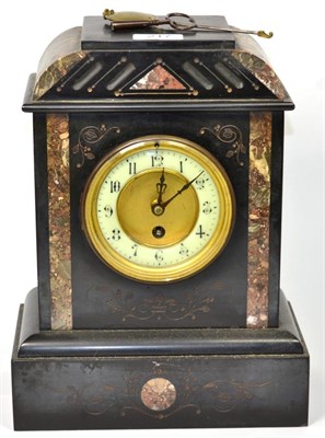 Lot 217 - A late 19th century black slate and marble mantel clock