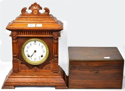 Lot 221 - An Ansonia oak mantel clock and a 19th century rosewood box