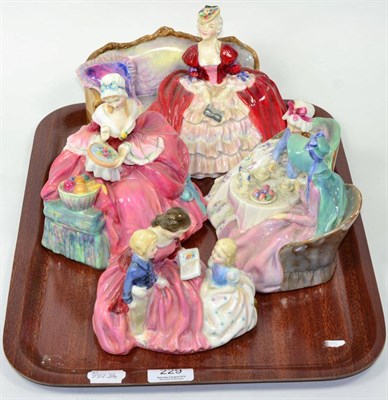 Lot 229 - Royal Doulton groups comprising Bell O' the Ball; Afternoon Tea; Penelope and The Bedtime Story