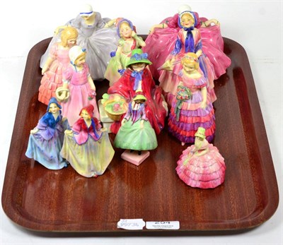 Lot 254 - A group of small Royal Doulton figures to include Pantalettes; Sweet Anne May in two colour...