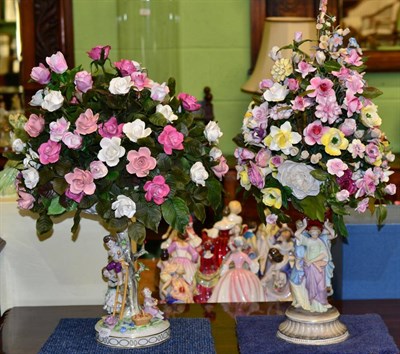 Lot 258 - Continental figural stand of three maidens and associated mount of decorative porcelain floral...