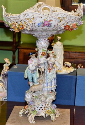 Lot 259 - Continental porcelain figural centrepiece of a shepherd and shepherdess