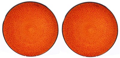 Lot 287 - Dogale Venezia orange glass plates with silver backing, 14 1/2"; diameter two plates, each...