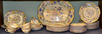 Lot 297 - A Mason's Ironstone Water Lily pattern part dinner service, pattern C3859, including serving plates