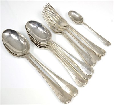 Lot 317 - A group of silver Hanovarian pattern flatware, Walker & Hall, Sheffield 1932, two table spoons;...