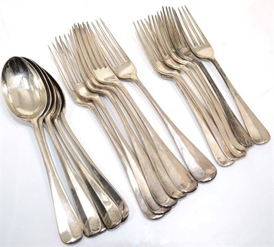 Lot 328 - A matched part service of silver Hanovarian pattern flatware, various dates an makers, six...