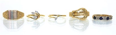 Lot 367 - A 9 carat gold diamond ring set, of two diamond set bands, finger size L; a 9 carat gold...