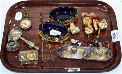 Lot 384 - Miniature items including a silver four piece tea service on silver tray, three miniature...