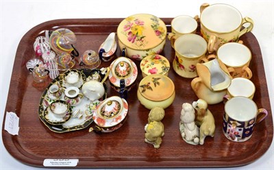 Lot 385 - Royal Crown Derby Imari three piece miniature tea set, Royal Worcester and other blush ivory...