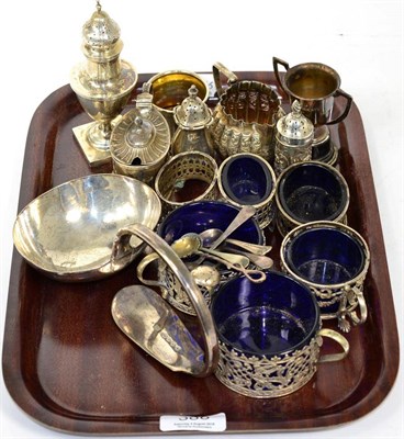 Lot 388 - A quantity of silver condiments and other items to include: various pierced salts; a Victorian soup