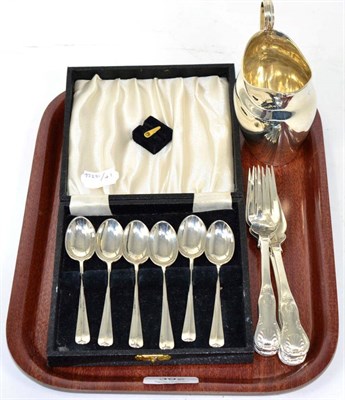 Lot 392 - A set of six silver Hanoverian pattern teaspoons, Birmingham 1900; a set of four Scottish...