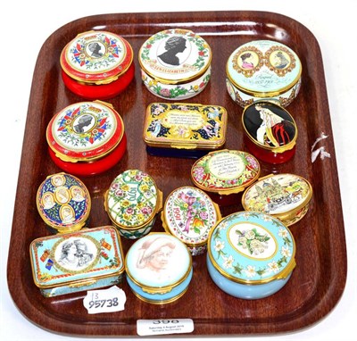 Lot 398 - A group of fourteen Royal Commemorative and other Halcyon Days enamel boxes, and further enamel...