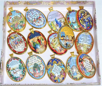 Lot 400 - A group of fifteen Halcyon Days limited edition enamel Christmas pendants