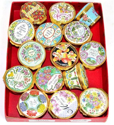 Lot 402 - A group of fifteen Halcyon Days enamel Mother's Day boxes