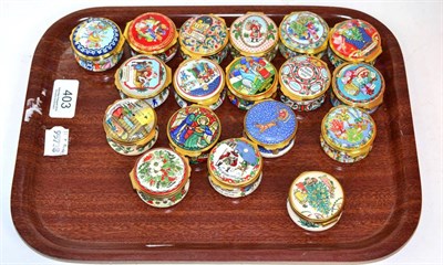 Lot 403 - A group of eighteen Halcyon Days enamel Christmas boxes