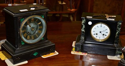 Lot 406 - Two black slate and marble clocks