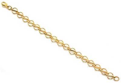 Lot 408 - A 9 carat gold fancy hoop and scroll link bracelet, length 18cm