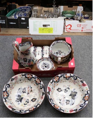 Lot 1012 - A Minton New Stone comprehensive wash set including two wash bowls, strainers, soap boxes etc;...