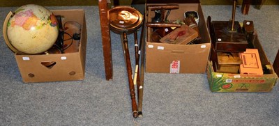 Lot 1023 - A group of jewellery and other boxes; a pair of brass weighing scales; walking sticks; copper...