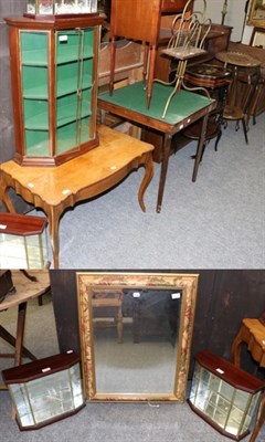 Lot 1051 - Four glazed collectors cabinets; a reproduction coffee table; painted mirror; bedside table;...