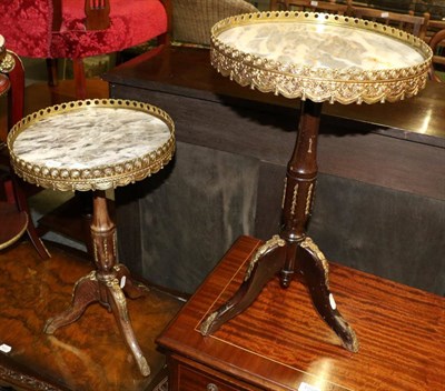 Lot 1058 - Pair of reproduction gilt metal mounted marble topped occasional tables, each with brass gallery