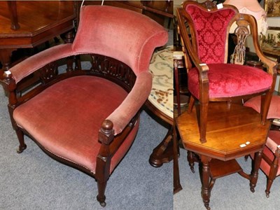 Lot 1062 - Victorian octagonal shaped mahogany occasional table; an Edwardian mahogany framed tub chair;...