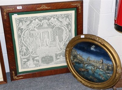 Lot 1084 - A French reverse glass painting, ";Le Pont de St Peres Paris";, with mother of pearl...