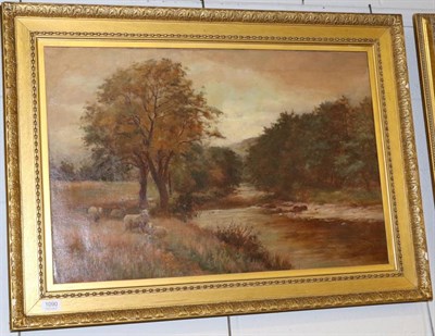 Lot 1090 - Edwin Bottomley, ";Sheep by Woodland Stream";, signed and dated (18)98, oil on canvas, 51 by 77cm