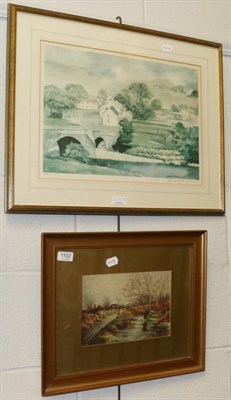 Lot 1102 - D Castledine, figure on a woodland path, watercolour; together with a print by Sam Chadwick, signed