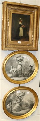 Lot 1104 - Continental School, 19th Century, Study of a girl carrying a bowl, oil on canvas; together with...