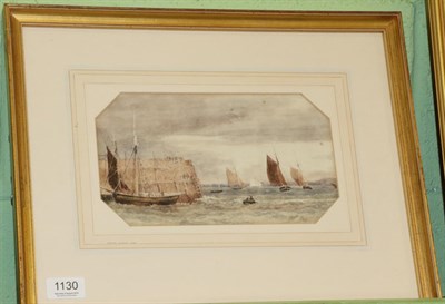 Lot 1130 - Joseph Murray Ince (1806 - 1859) Ships by a harbour wall, watercolour, signed in pencil on the...