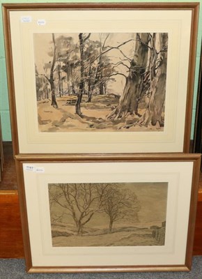 Lot 1141 - Fred Lawson (1888-1968) Woodland view, watercolour; together with a further example by George...