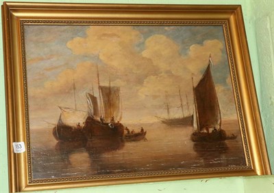 Lot 1153 - Dutch School (19th century) Boating scene on calm waters, oil on board