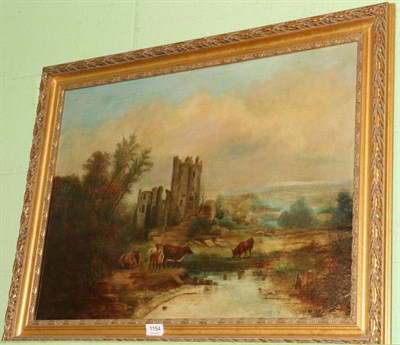 Lot 1154 - Attributed to Charles Greville Morris (1861-1922) Castle and cattle in landscape, signed and...