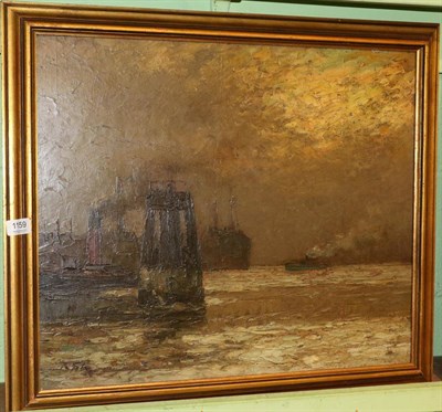 Lot 1159 - Rudolph Guba (1884-1950) German, Industrial Seascape, signed, oil on canvas