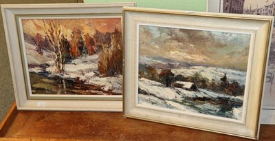 Lot 1167 - Valter Berzins (1925 - 2009), Farm in a snowy landscape, signed oil on board, together with a...