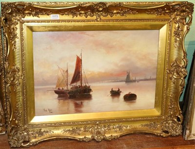 Lot 1173 - Van Hier, Shipping in calm waters, oil on canvas, signed lower left, 41cm by 61cm