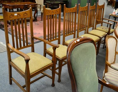 Lot 1222 - A set of six Art Nouveau oak dining chairs (4+2)