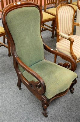 Lot 1223 - A Victorian mahogany low armchair, with scroll arms and cabriole supports