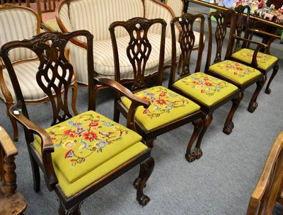 Lot 1225 - A set of five George III style dining chairs (3+2), with tapestry drop in seats