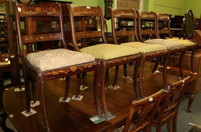 Lot 1254 - A set of five marquetry inlaid mahogany dining chairs, circa 1840