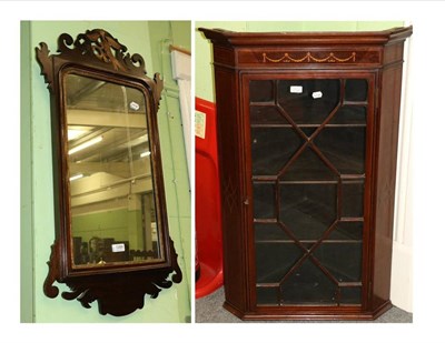 Lot 1269 - George III fret work mirror together with an Edwardian inlaid mahogany glazed hanging corner...