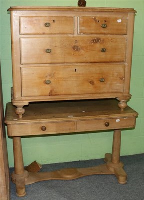 Lot 1275 - Victorian pine three height chest of drawers, together with a Victorian pine washstand with pot...