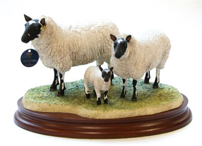 Lot 18 - Border Fine Arts 'Beulah Ram, Ewe and Lamb', model No. B1166 by A Halls, limited edition 90/500, on