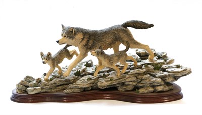 Lot 33 - Border Fine Arts 'Free Spirits' (Wolf and Two Cubs), model No. STW08 by Richard Roberts,...