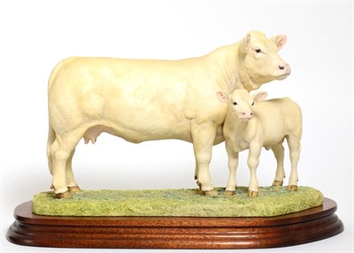 Lot 48 - Border Fine Arts 'Charolais Cow and Calf' (Style One), model No. L137 by Ray Ayres, limited edition