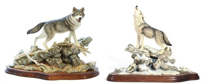 Lot 60 - Border Fine Arts Wolf Models Comprising: 'Call of the Wild' (Wolf Howling), model No. STW03,...