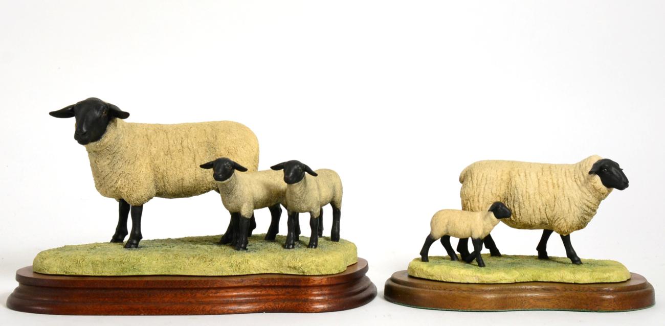 Lot 77 - Border Fine Arts Sheep Models Comprising: 'Suffolk Ewe and Lambs' (Style One), model No. L87 by Ray