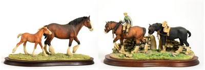 Lot 95 - Border Fine Arts 'Coming Home', (Two Heavy Horses), model No. JH9A, by Judy Boyt, on wood base...
