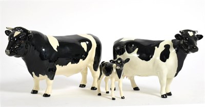 Lot 131 - Beswick Cattle Comprising: Friesian Bull Ch. ";Coddington Hilt Bar";, model No. 1439A, Friesian Cow